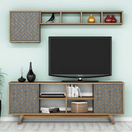 Hanah Home Mueble de TV Nogal y Azul con Estantería